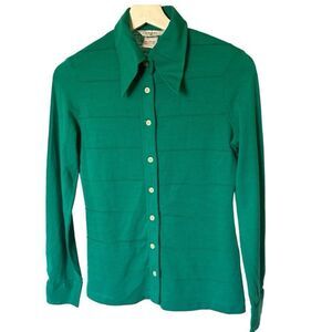 HERMAN GEIST Women's Vintage Acrylic Long Sleeve Button Down Shirt Green Size 8